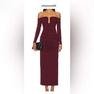 Misha Off-Shoulder Burgundy Dress with Long Sleeves